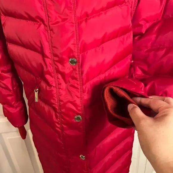 Michael Kors Down Water Fowl Feathers Chevron Quilted Puffer Hooded Parka Coat